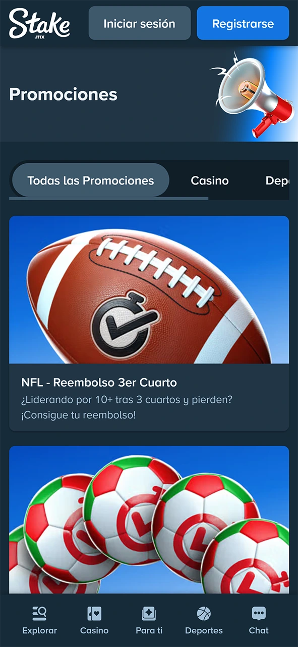 Reclama bonos revisando la interfaz de promociones en la app de Stake.