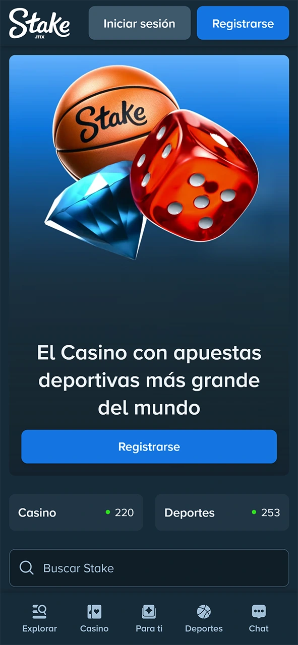 Explora el inicio en la interfaz de la aplicación de Stake.