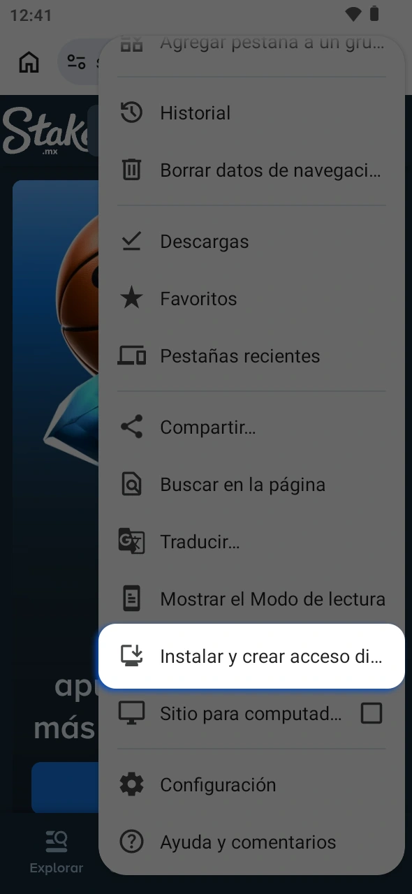 Añade la aplicación de Stake a la pantalla de tu Android.