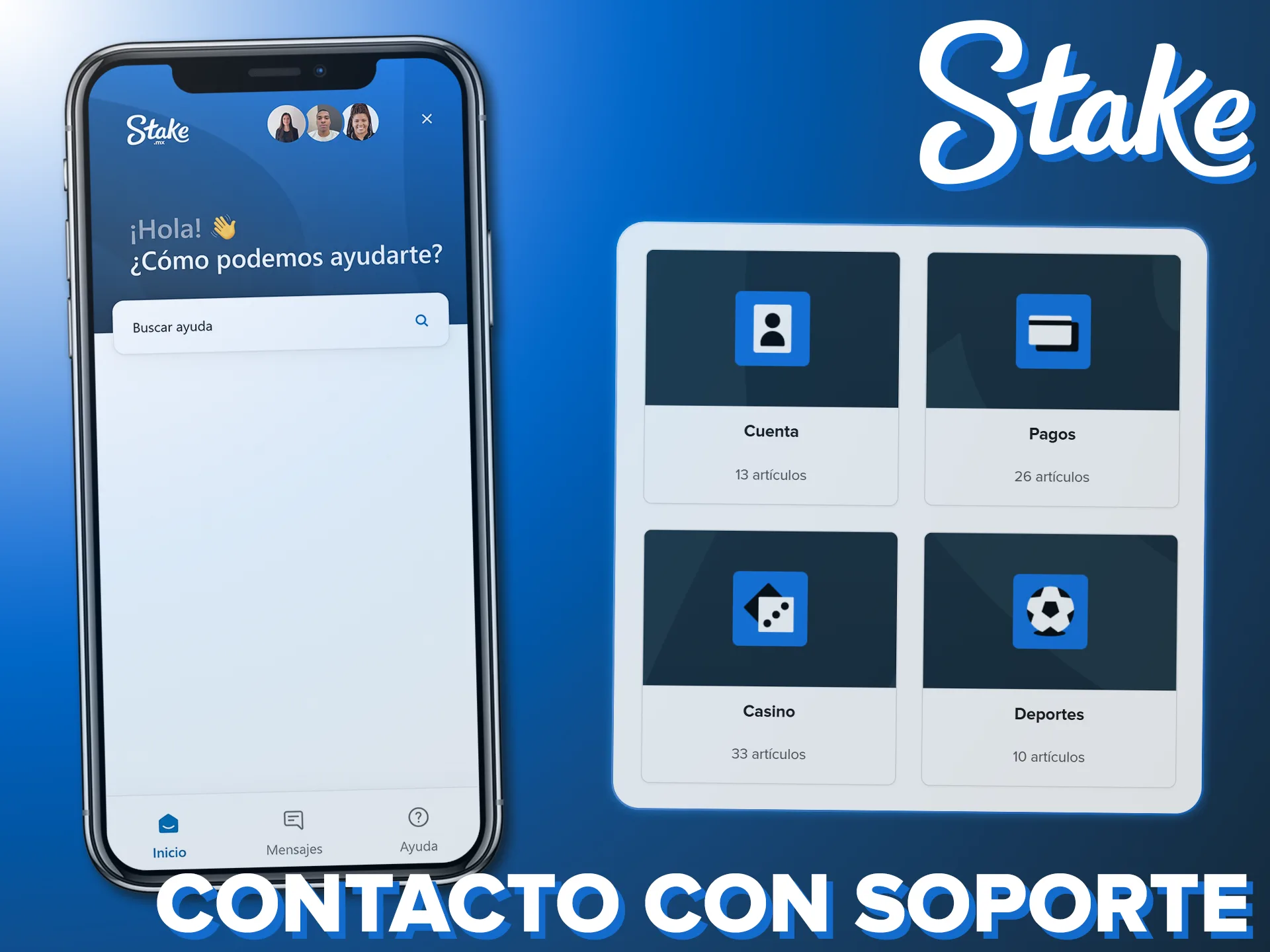 Resuelve tus dudas contactando al soporte directamente en la app de Stake.