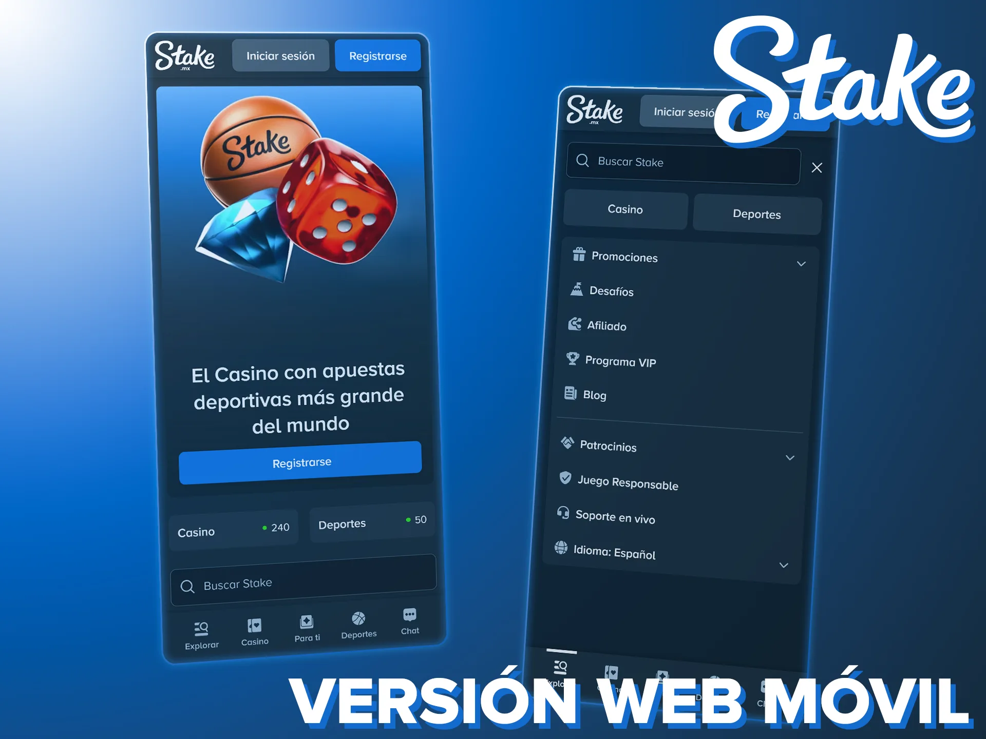 Juega desde el navegador móvil si prefieres no descargar la Stake app.
