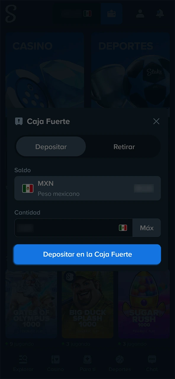 Verifica los datos y completa el depósito apostando en Stake.