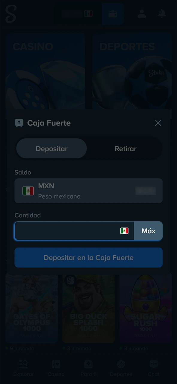 Define la cantidad de tu depósito para apostar por Stake.
