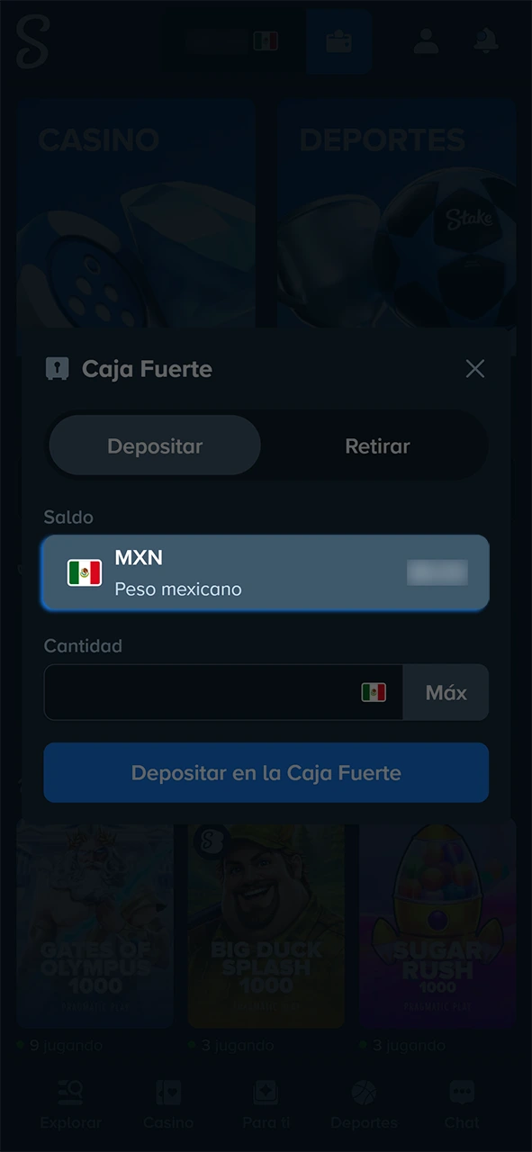 Escoge la opción preferida al depositar saldo jugando con Stake.