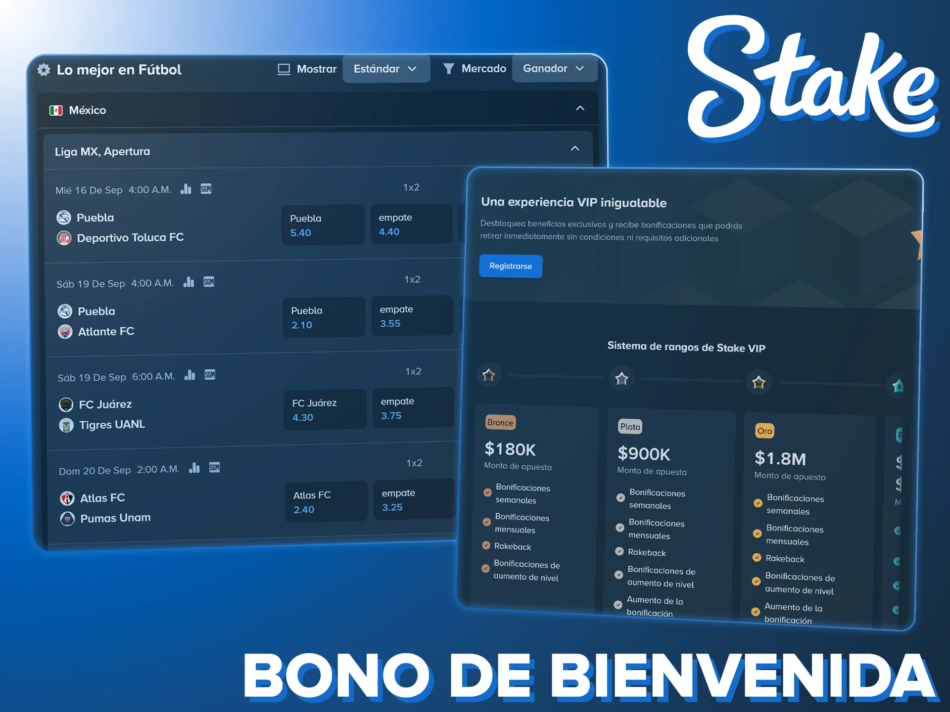 Reclama tu bono inicial en Stake para disfrutar del mejor fútbol.