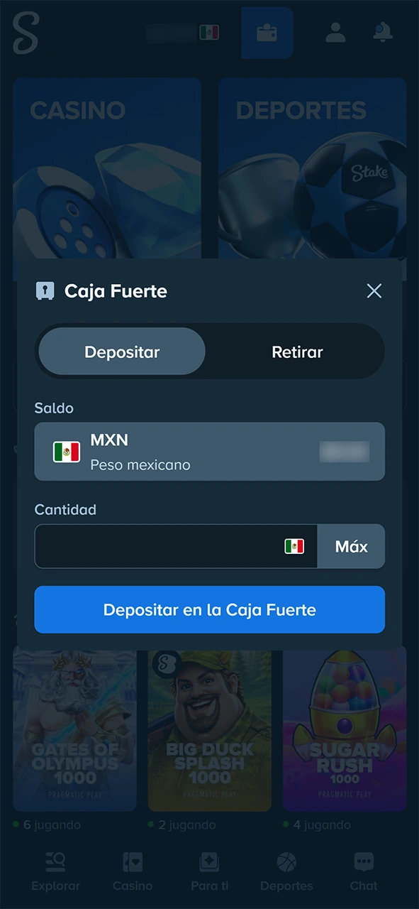 Recarga tu saldo en Stake y prepara tus apuestas de fútbol.