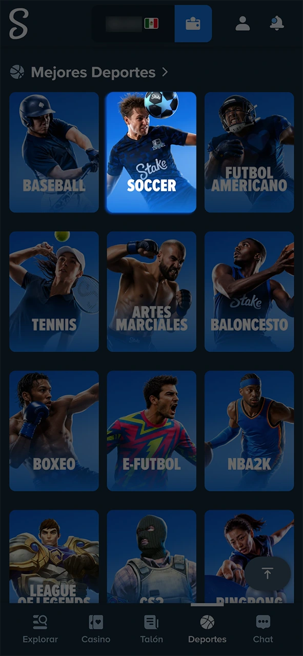 Explora la sección deportiva en Stake para tus apuestas de fútbol.