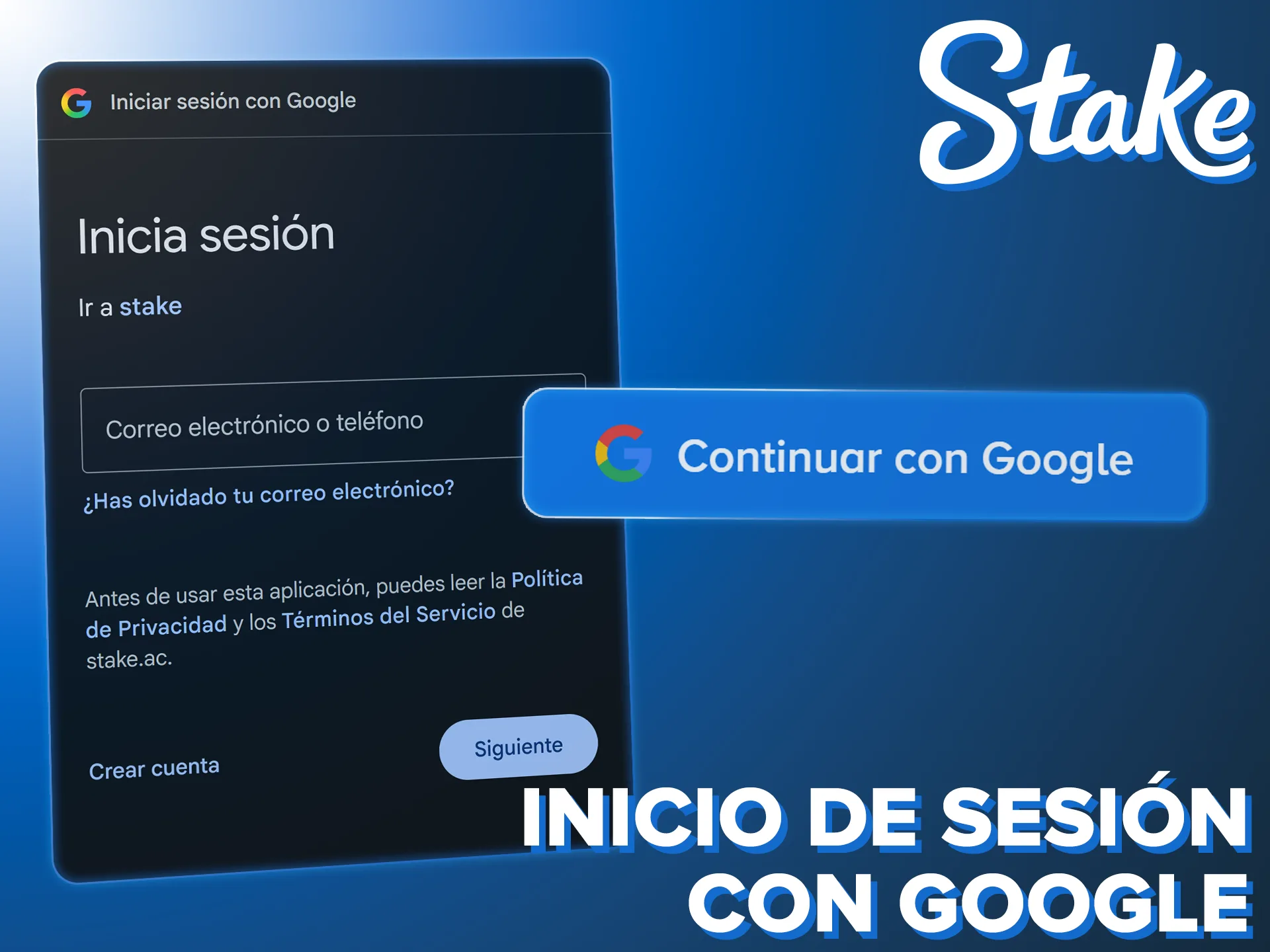Entra con tu cuenta de Google al iniciar sesión en Stake.