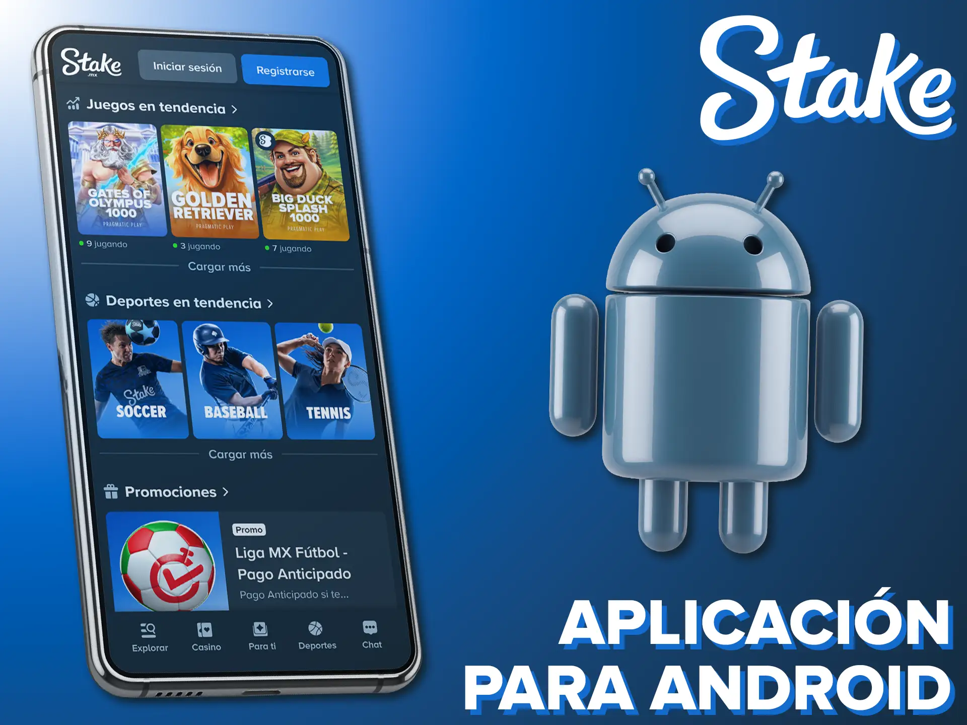 Instala la plataforma de Stake en tu celular Android y haz pronósticos.