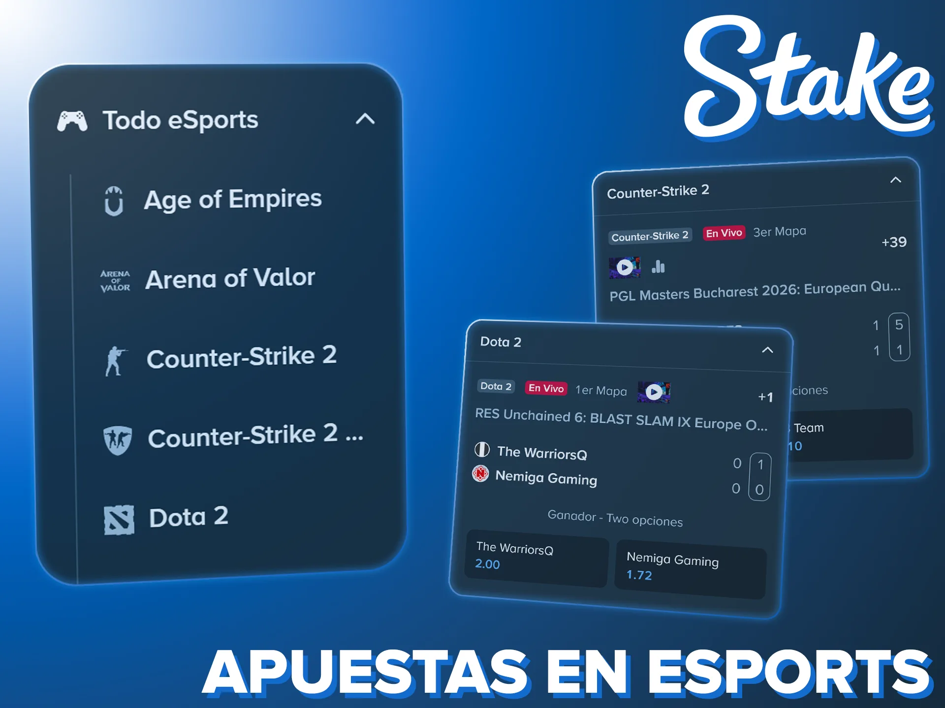Apuesta en los mejores torneos de esports dentro del sitio Stake.