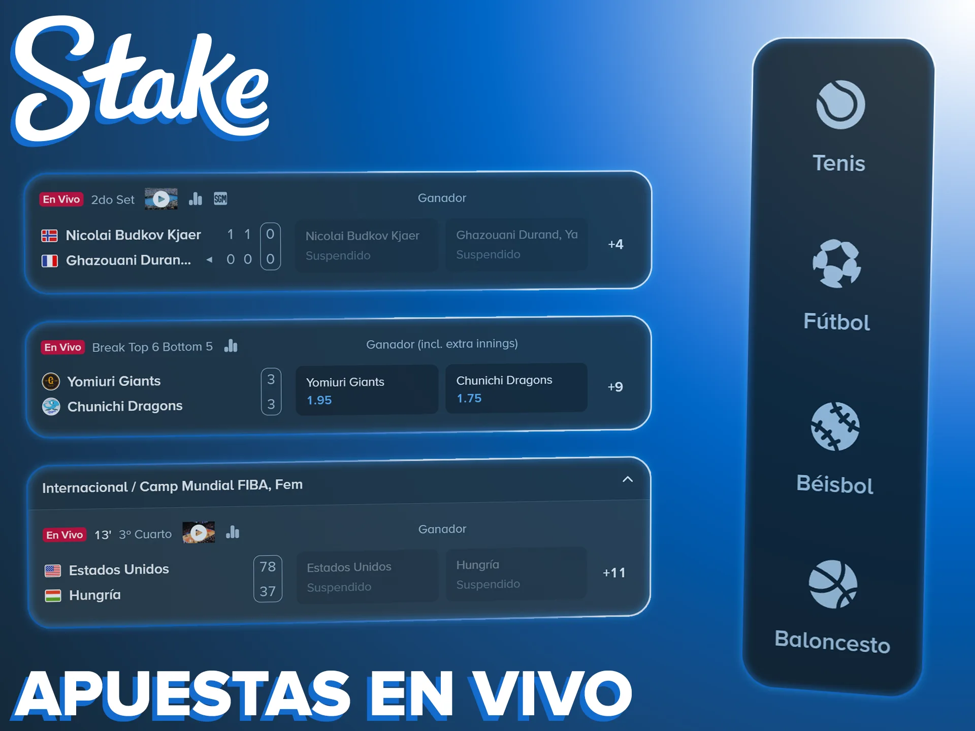 Participa con pronósticos en directo usando la plataforma deportiva de Stake.