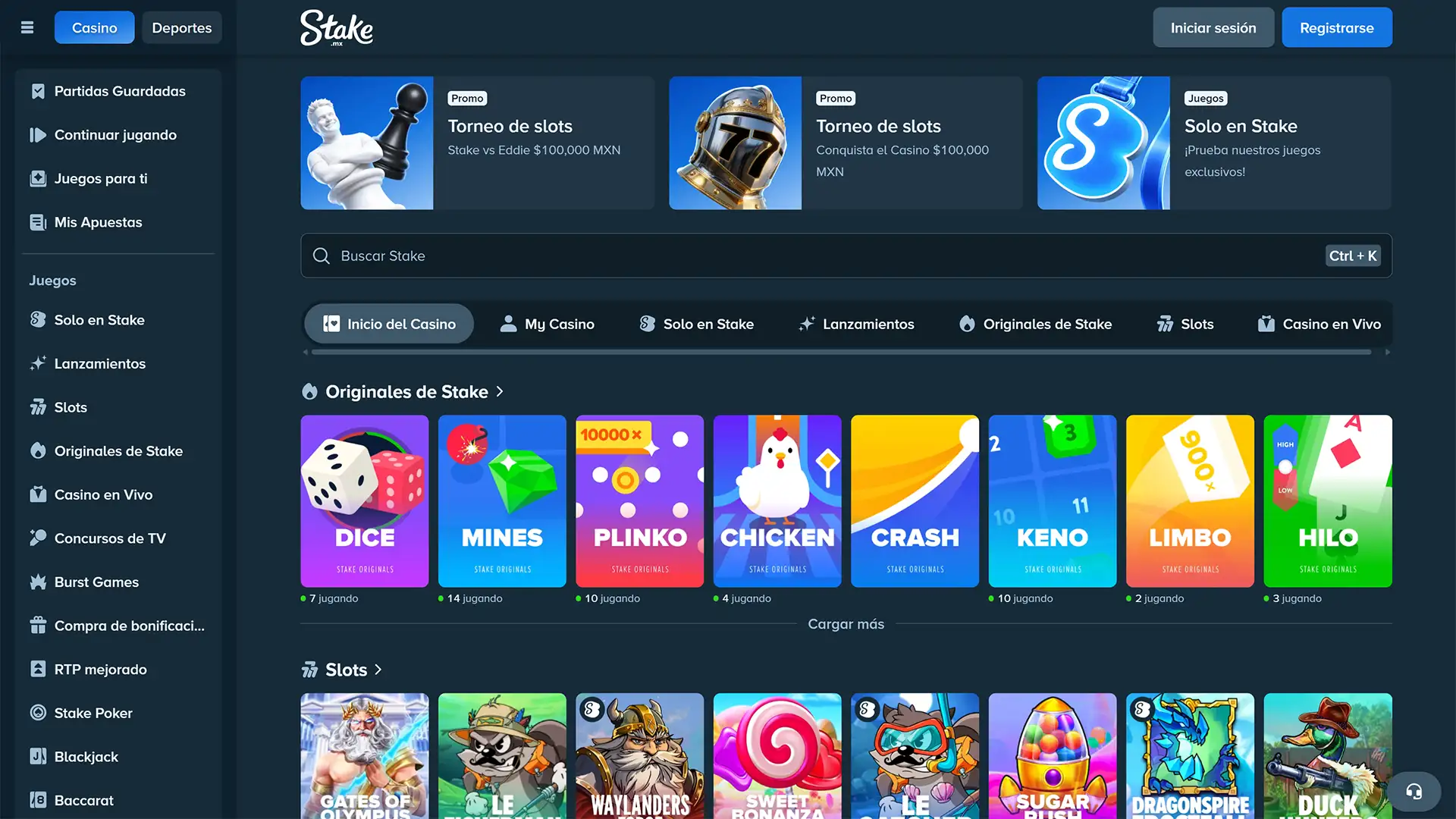 Diviértete jugando títulos populares en el casino del sitio Stake.