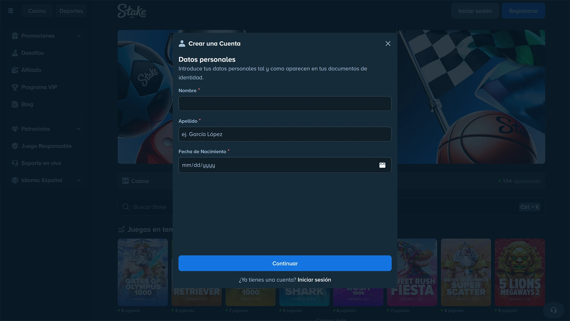 Regístrate ahora en el sitio Stake para activar tu cuenta.
