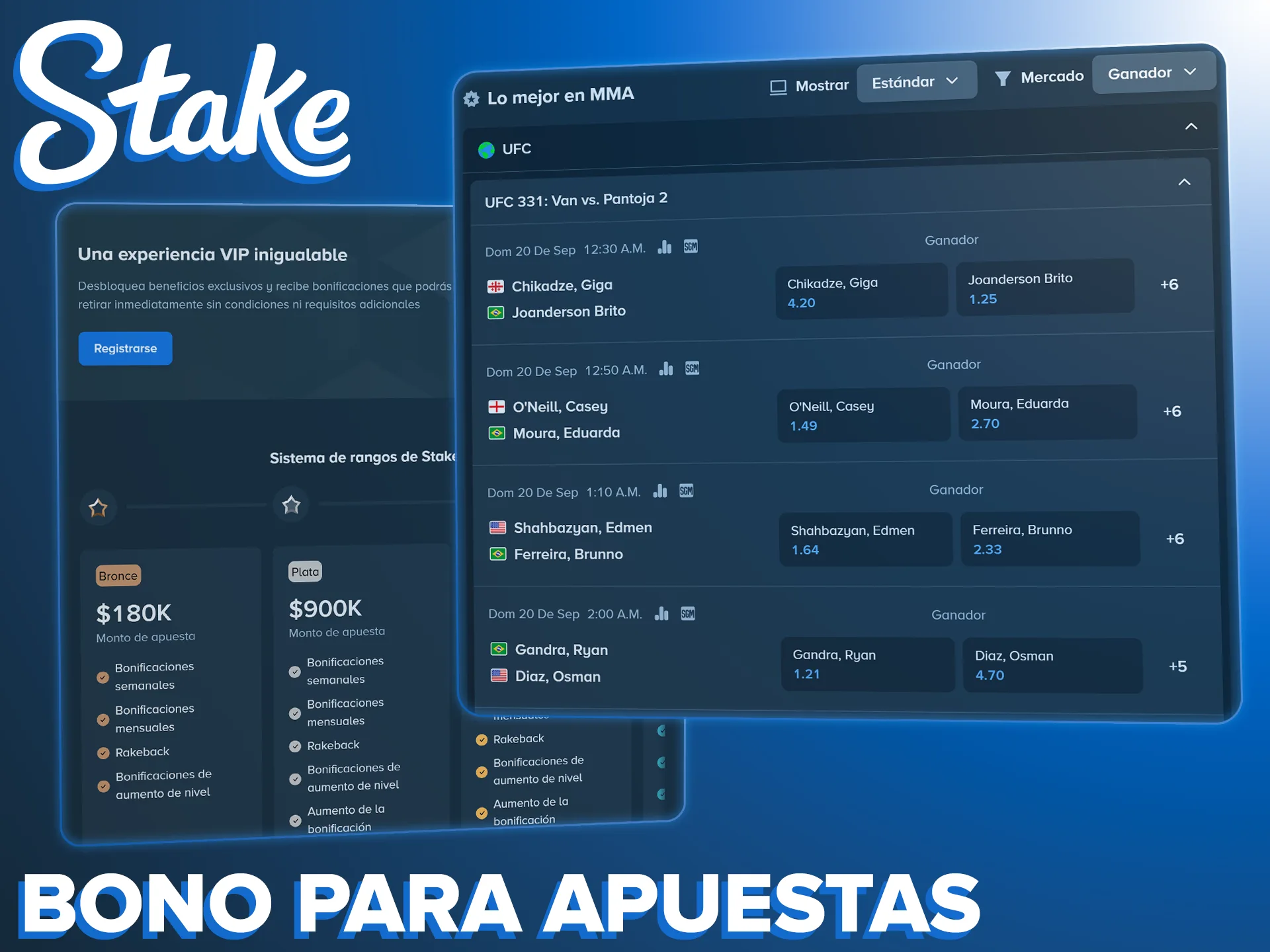Activa tu bono exclusivo y empieza a apostar en mma con Stake.