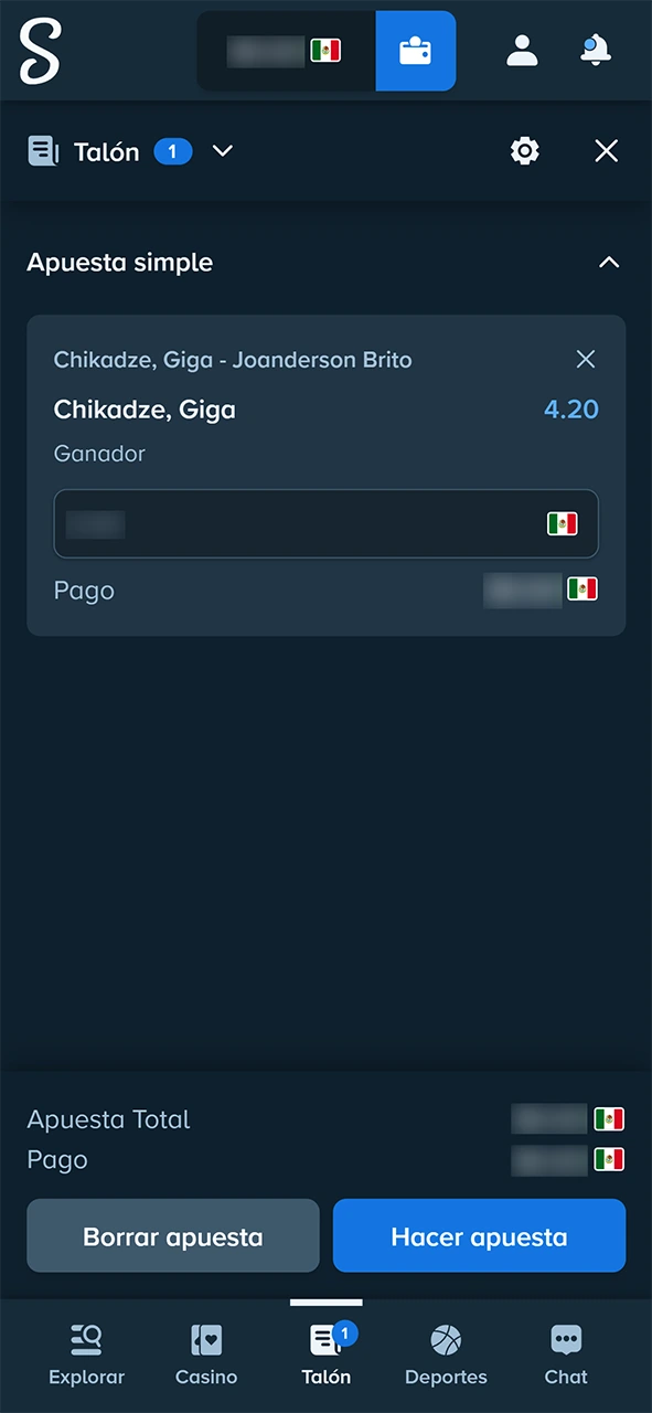Valida tu boleto final para apostar en mma mediante Stake.