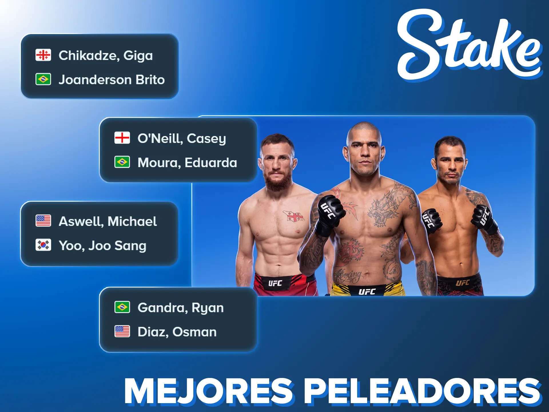 Elige a tus peleadores de mma favoritos y gana con Stake.