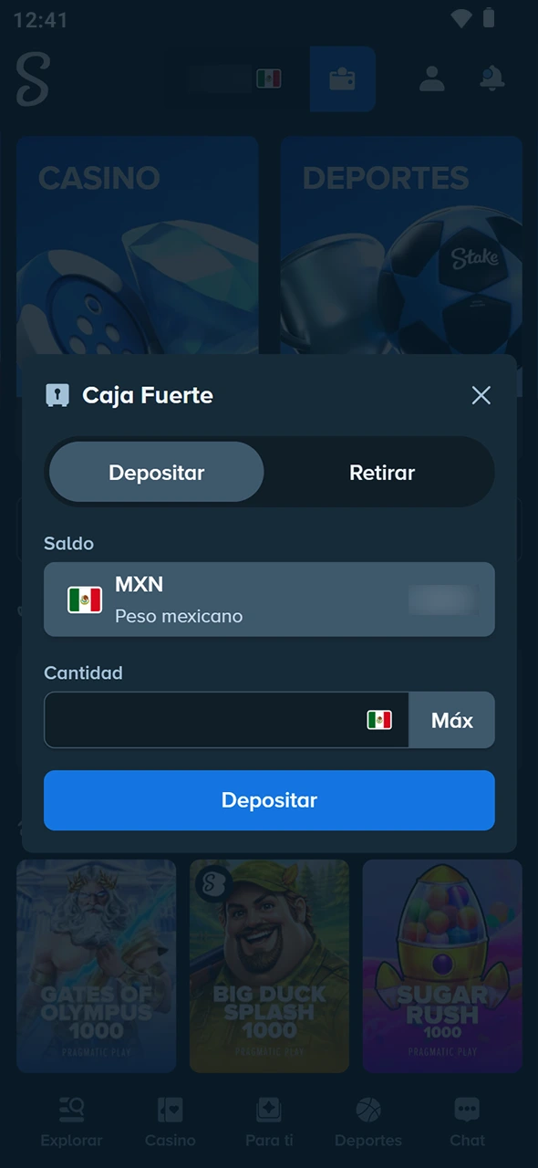 Fondea tu cuenta desde el móvil tras tu registro en Stake.