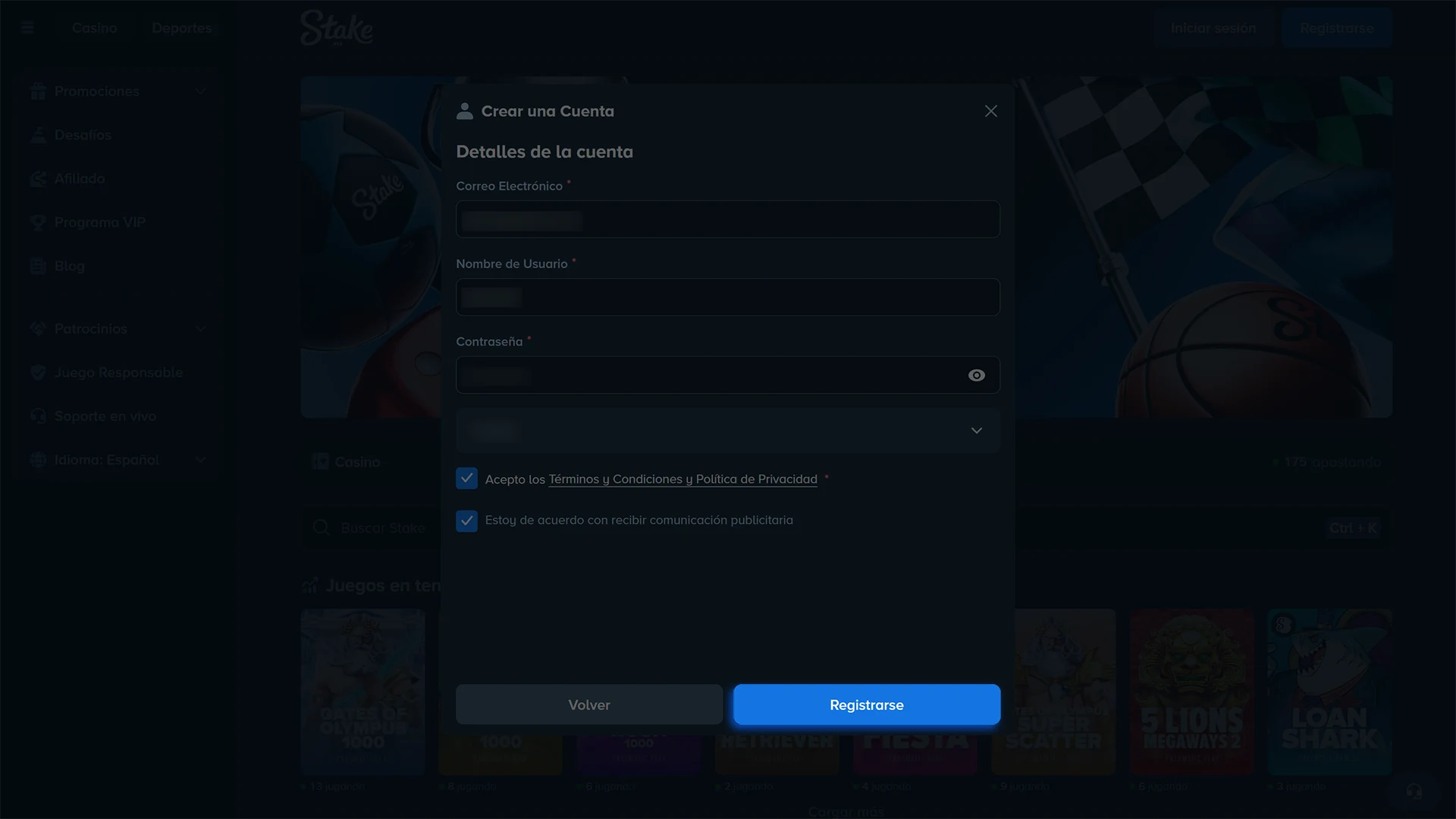 Aprueba la creación de tu cuenta terminando el registro en Stake.