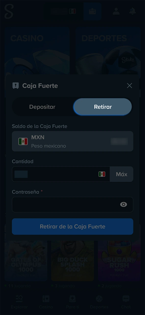 Dirígete al cajero para procesar tu retiro de ganancias en Stake.