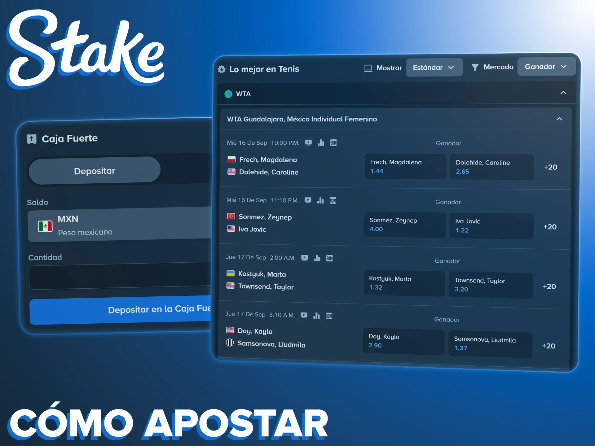 Aprende paso a paso para apostar en tenis fácilmente desde Stake.
