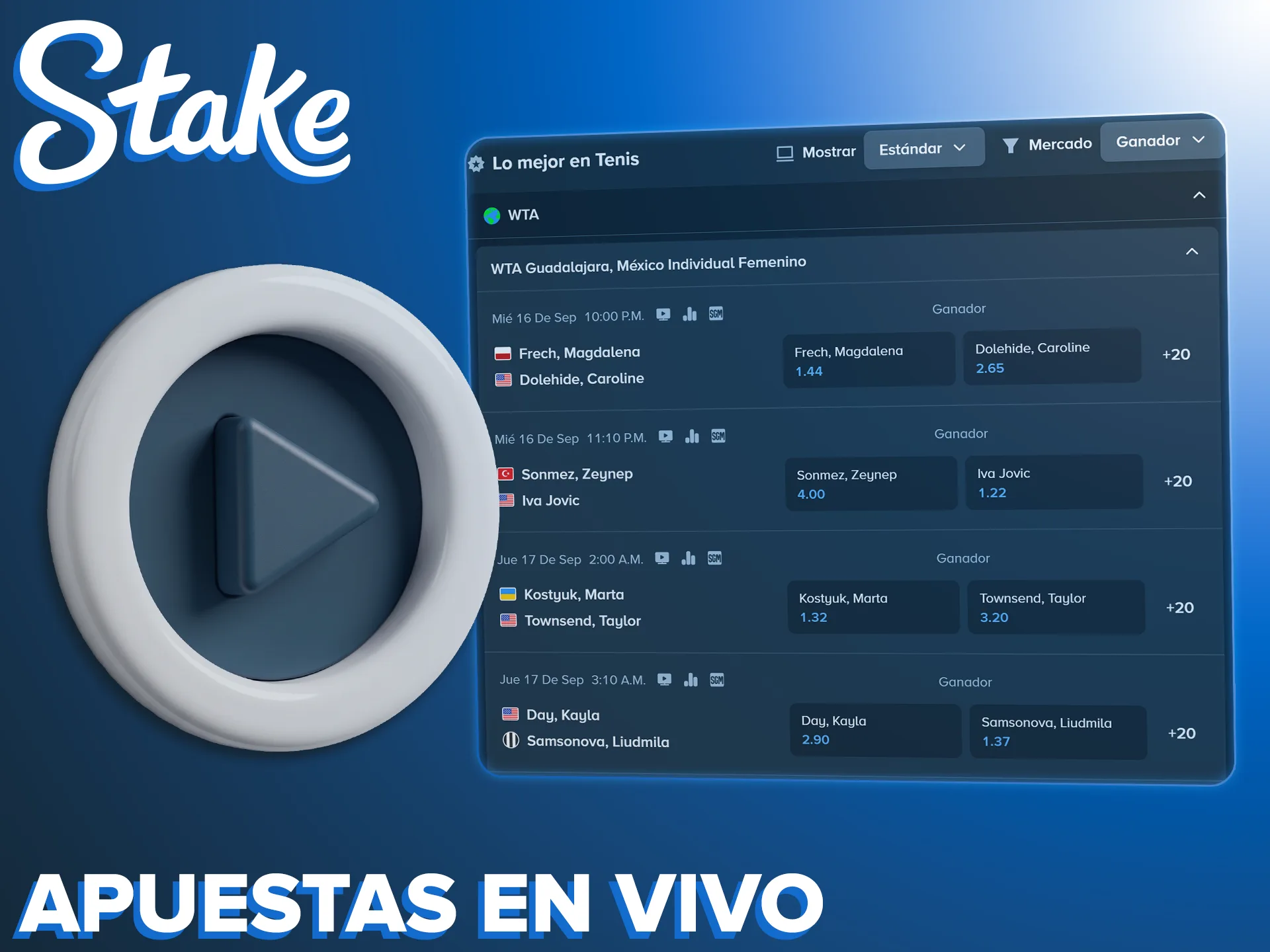 Coloca tus pronósticos de tenis en tiempo real participando en Stake.