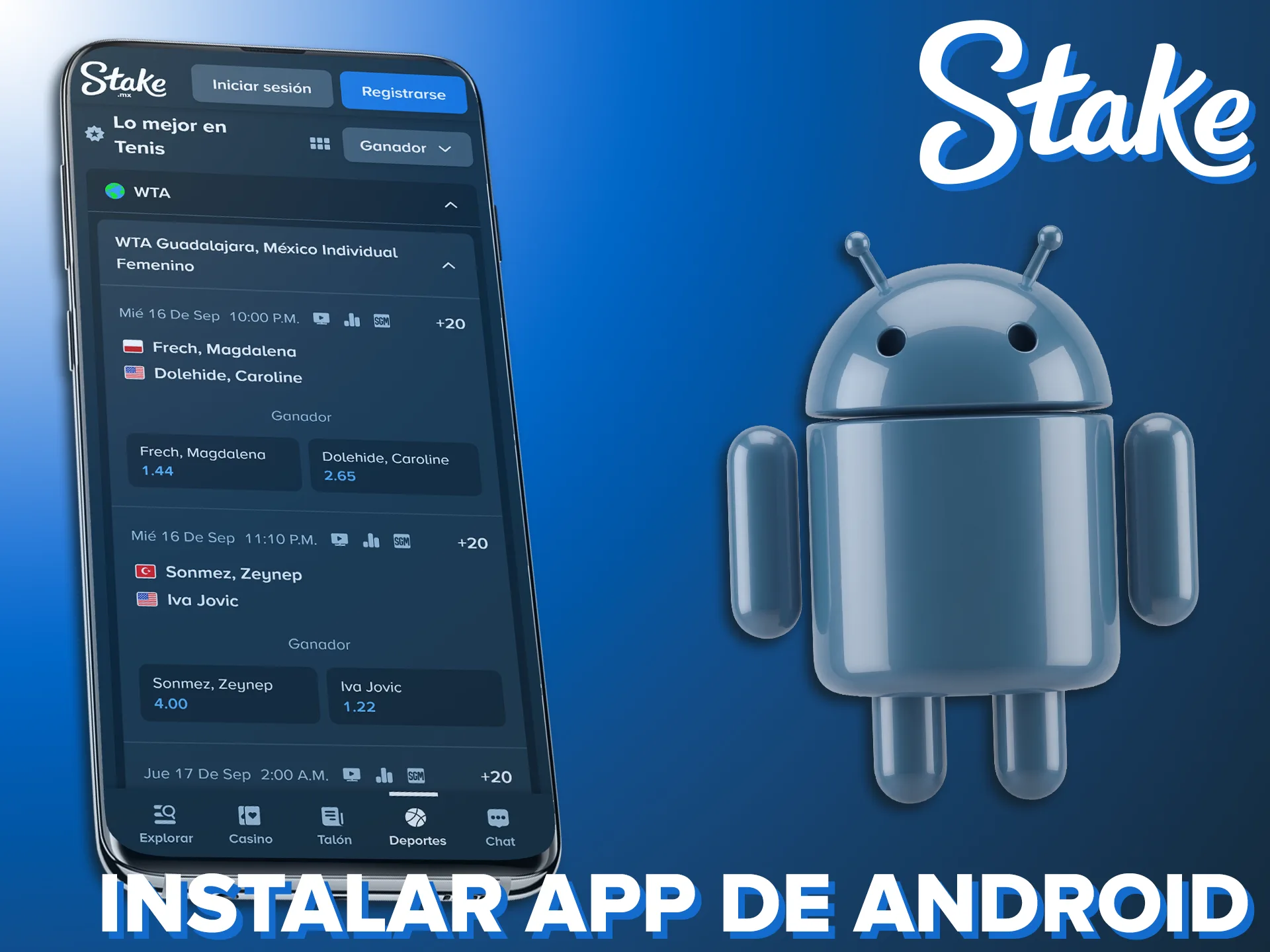 Descarga la aplicación en Android para apostar en tenis por Stake.