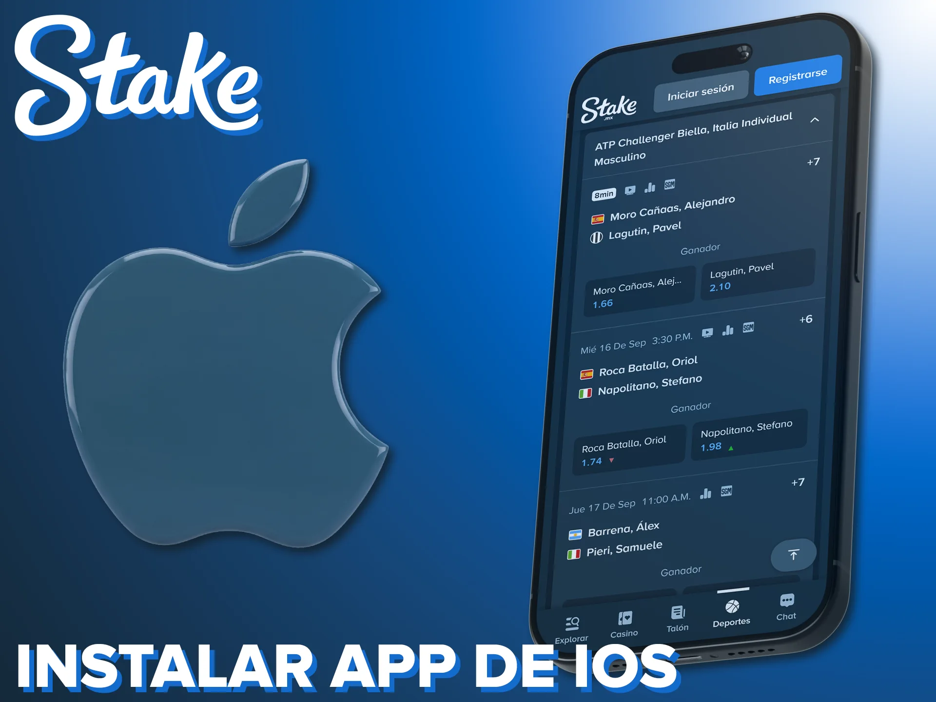 Obtén la app en iOS para apostar en tenis con Stake.